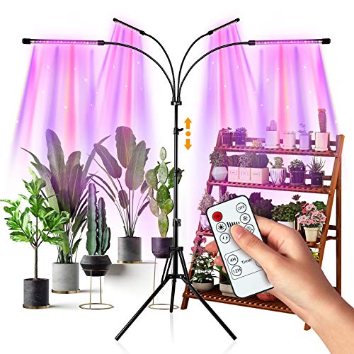 LED Grow Lights for Indoor Plants, Full Spectrum Plant Light with Stand (Adjustable Tripod 15-60inch for Floor Plants, Red/Blue/White, 4/8/12H Timer with Remote Control)