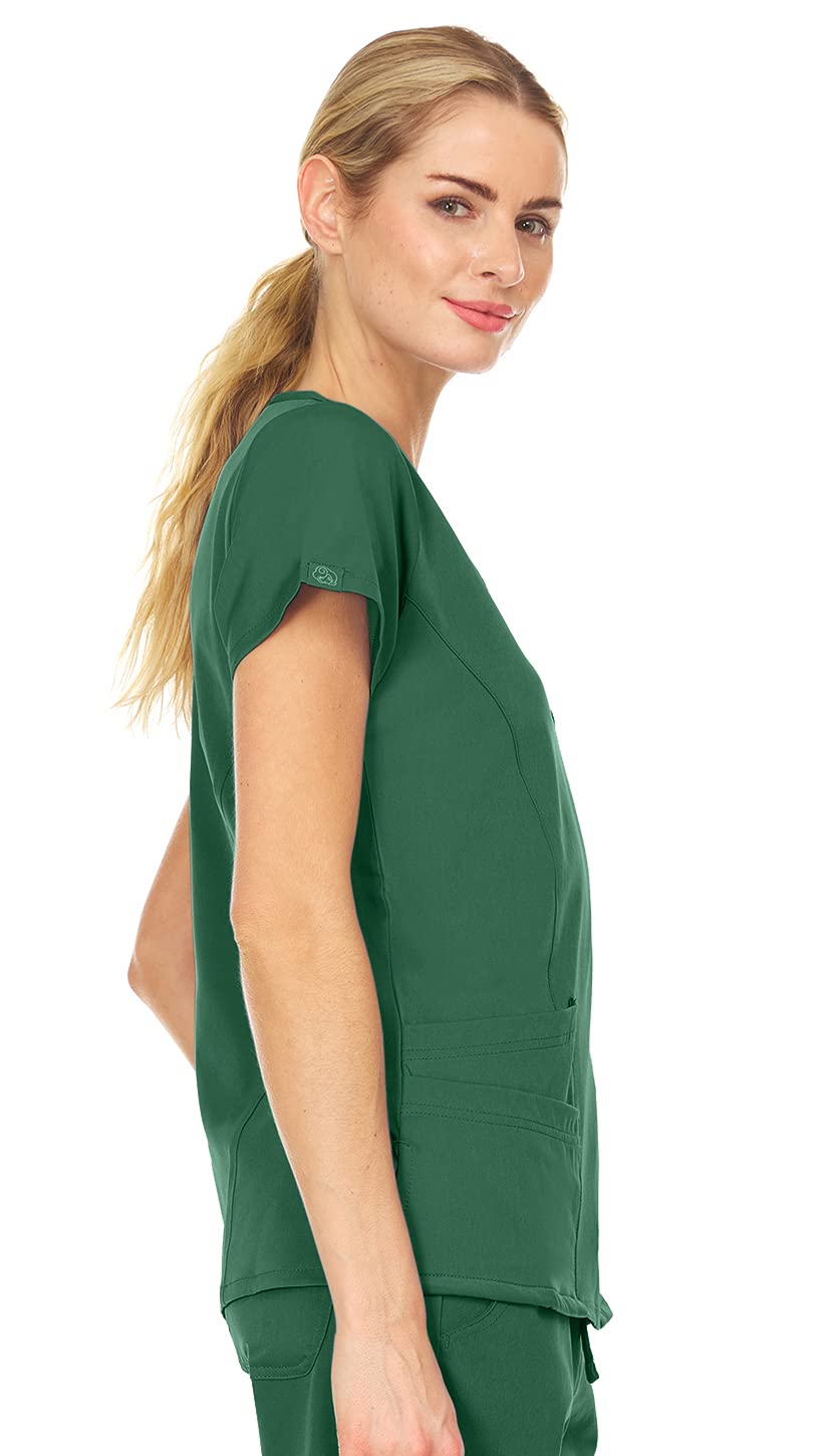 MediChic Women Scrubs Mock Neck Four Pocket Scrub Top with 4-Way Stretch, Available in Over 20 Colors
