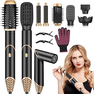 Onftrym 6 in 1 Airstyler Hairstyler Set,1000W Ionen Föhn,Professioneller warmluftbürste Rotierend,Airflow Lockenstab Automatisch,Haarglätter Bürste für Trocken,Zum Styling,Volumisieren,Locken...