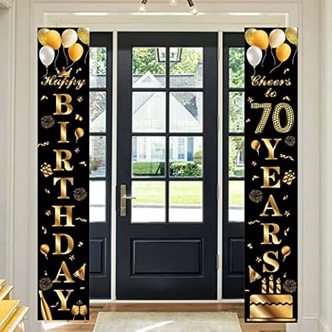70.Geburtstagbanner Deko Männer Frauen,Schwarz Gold Banner Alles Gute zum 70.Geburtstag Cover