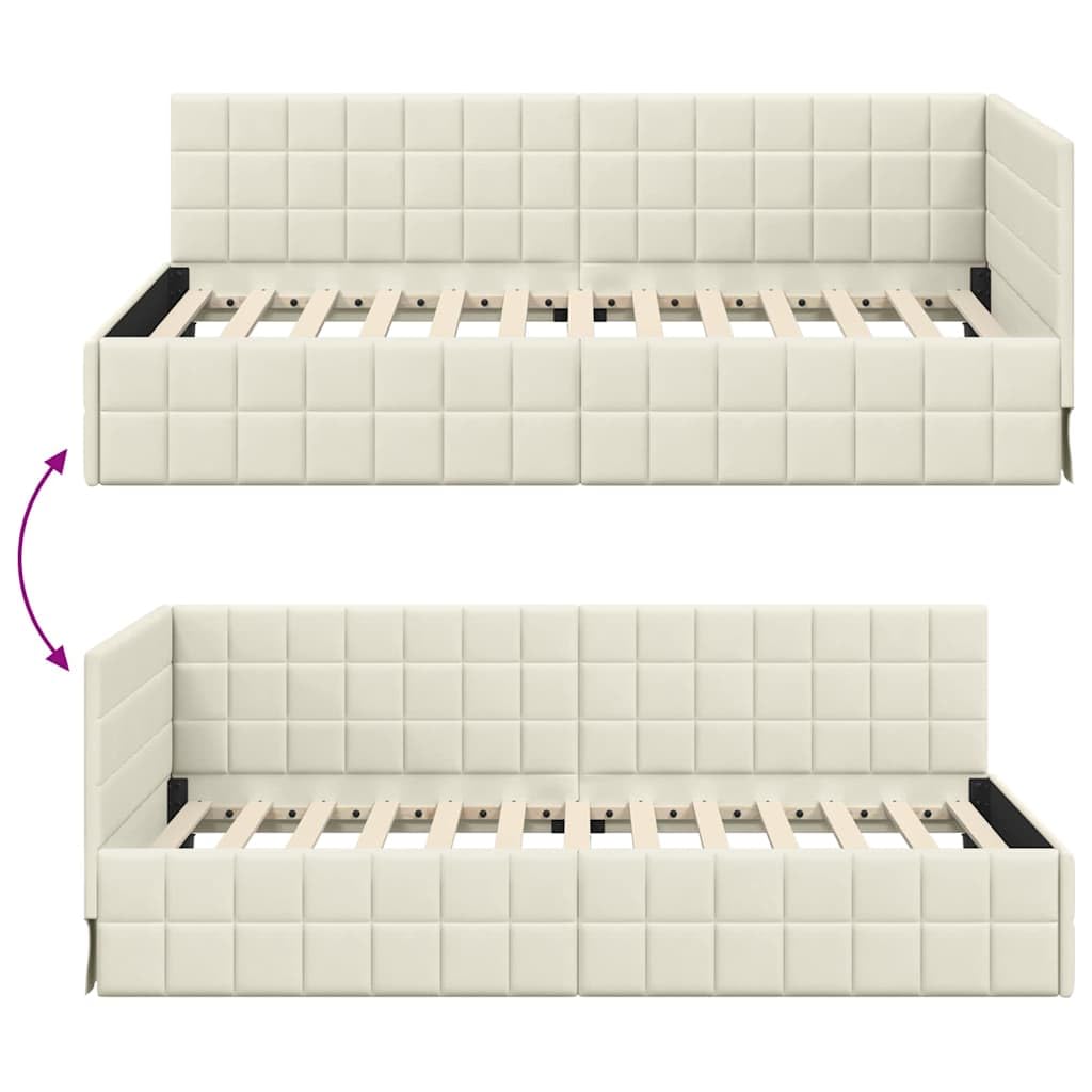 vidaXL Cadre de lit d'angle Crème 100 cm x 200 cm Velours