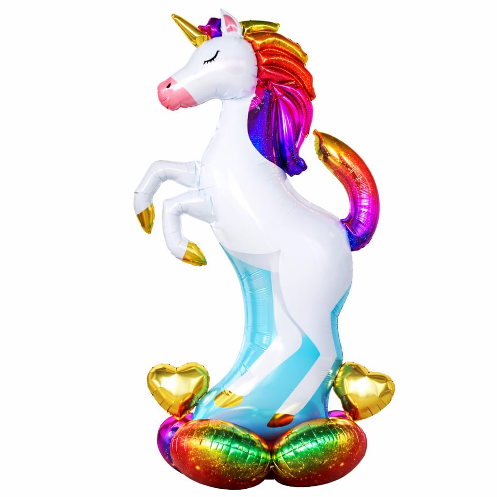 Fun Affairs Giant 48 inches Self Standing Unicorn Balloon 4D Assembly Large Unicorn Foil Balloon Inflatable Air Balloon Birthday Party Decoration Indoor and Outdoor, 1 Pc, Multicolor