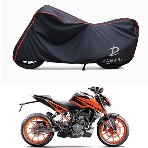 Image of Waterproof Bike Body Cover Compatible for | KTM 200 Duke BS6 | Taffeta Fabric, Red Piping Design, Bottom Elastic Fit | Dustproof, Sun UV & Rain Protection for All Bikes