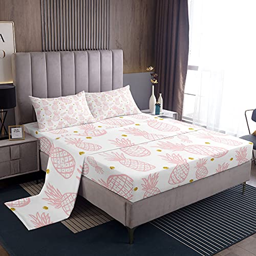 Pineapple-Sheet-Set-for-Girls-Kids-Cute-Pink-Tropical-Fruit-Bedding-Set-Room-Decorative-Golden-Polka-Dots-Bed-Sheets-Pineapple-White-Bed-Sheet-Set-Full-Size-4Pcs-Bed-Set 51kmPXtpFRL