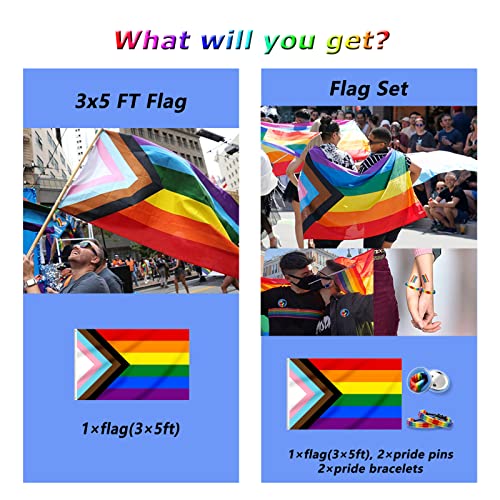 Pride Flag Outdoor, Progress Pride Rainbow Garden Flag 3X5 Ft - Lgbtq Lesbian Gay Transgender With 2 X Lgbt Pride Badge, 2 X Rainbow Pride Bracelets #TOP1