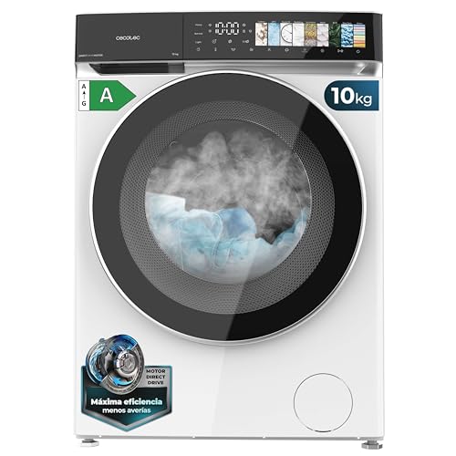 Cecotec Lavadora 10Kg Carga Frontal Bolero DressCode 10970 Direct Drive. Motor Direct Drive, 1400RPM, 11 Programas, PantallaFullColor, Puerta XXL, Función Vapor, Luz Interior, Stop&Go, Blanco