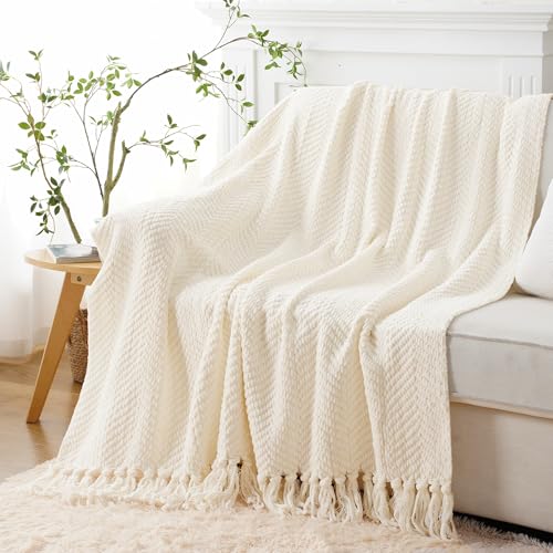 Image of BATTILO HOME Cream Ivory Throw Blanket for Couch, 60 inchx80 inch