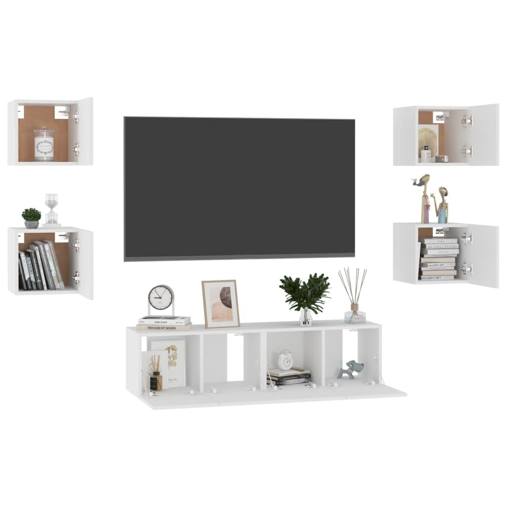 6-teiliges TV-Möbel-Set, weiß, Holz, mehrschichtig