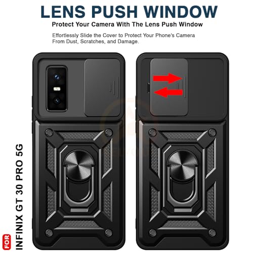 Image of Armor Bumper Back Cover Case for Infinix GT 30 Pro 5G Rotating Camera Cover, Ring Holder & Kickstand | Heavy Duty & 360 Degree Protection Infinix GT 30 Pro 5G Back Cover (Black)