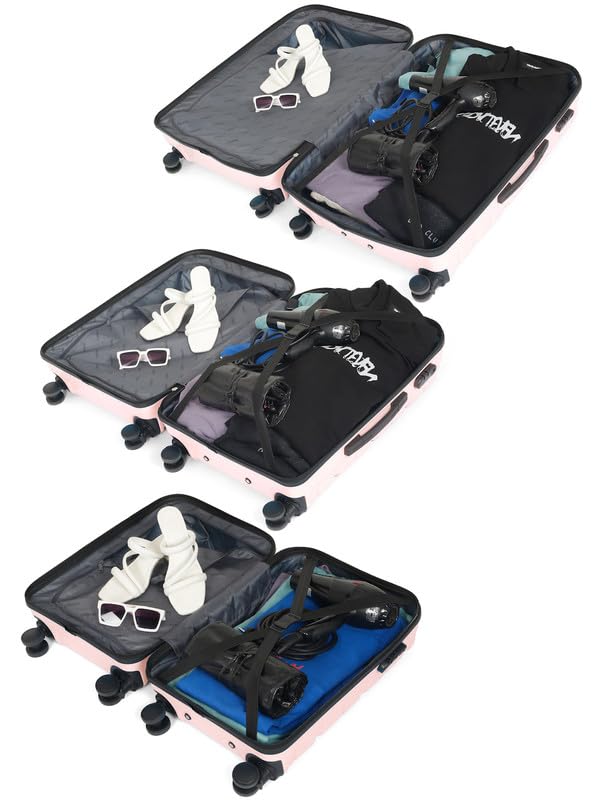 Image of Teakwood Small-Medium-Large 8 Wheels Trolley Bag, Hard Cabin with Zipper Closure, Adjustable Push Button & Cross Side Strap, TSA Lock System 360 Degree (Set of 3, Rose)