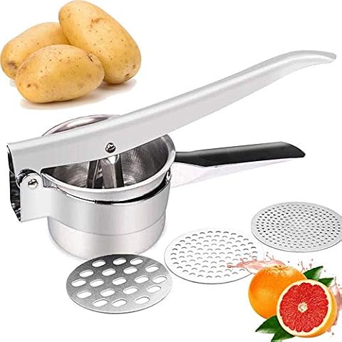 JmeGe Potato Mashers Stainless Steel, Potato Ricer Masher with 3 Interchangeable Discs, Ideal for Mashed Potatoes, Fruits, Vegetables, baby food, Fishcakes, Rosti, etc Cover