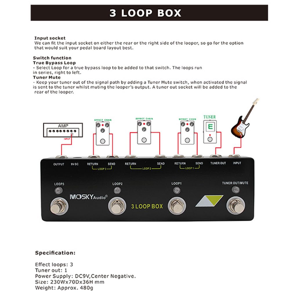3 LOOP BOX Chitarra Effetto Pedale Looper Pedale Tuner Mute Out