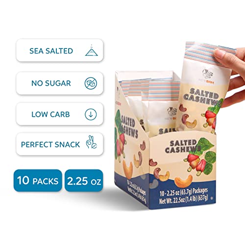 Image of NEWBAM - Cashews Roasted Lightly Sea Salted Nut Snacks Box 10 Individual Pack (2.25oz per Pack) | Ready-to-eat Cashew Roasted Salted Snack Size | Healthy Keto, Vegan, Gluten Free | No Oil, No Sugar add.