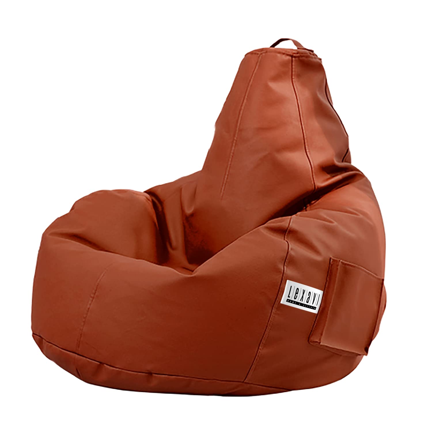 LEXAVI Brand® - Bean Bag with Footrest Filled with Beans, Large Jumbo Size in Faux Leather - (XXXL, Tan - Pocket) 2