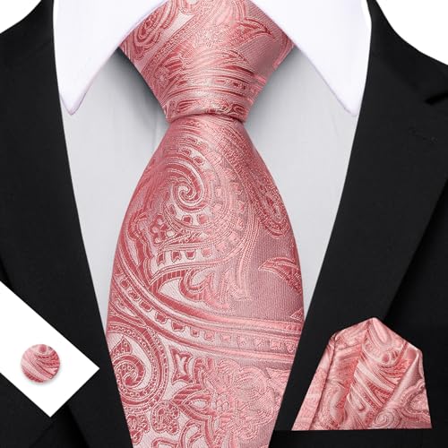 Image of Barry.Wang Men Tie Set Paisley Silk Necktie Pocket Square Cufflinks Formal Wedding Business Party
