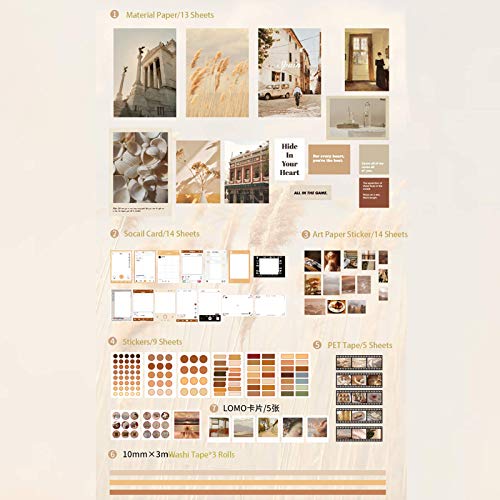 Maxleaf 64Pcs Literary Vintage Ins Style Scrapbook Bullets Journals Decoration Material Pack For Diy Scrapbook Album Decoration With Poster Tapes Stickers (Yellow) #TOP3