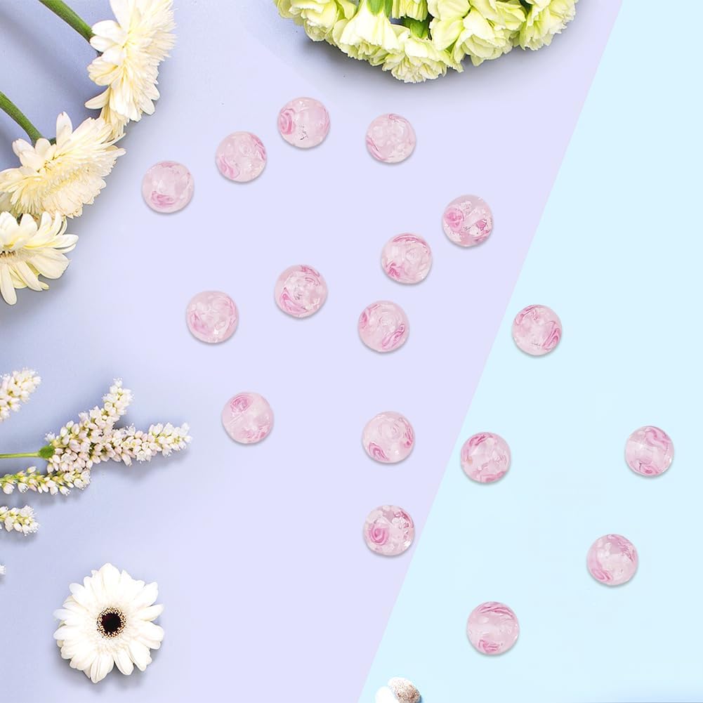 About 40PCS 10MM Pink Luminous Round Beads Glow in The Dark Lampwork Glass Rose Flower Handmade Gold Sand Floral Blossom Crystal Spacer Bead Bulk for Jewelry Making Bracelet DIY Crafts - Image 7