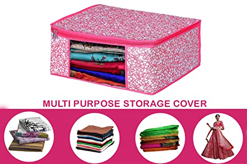 Image of ANKIT INTERNATIONAL Saree Cover Bag /Pink Phool Design Clothes Storage Bag /Saree Covers For Storage /Pack of 4