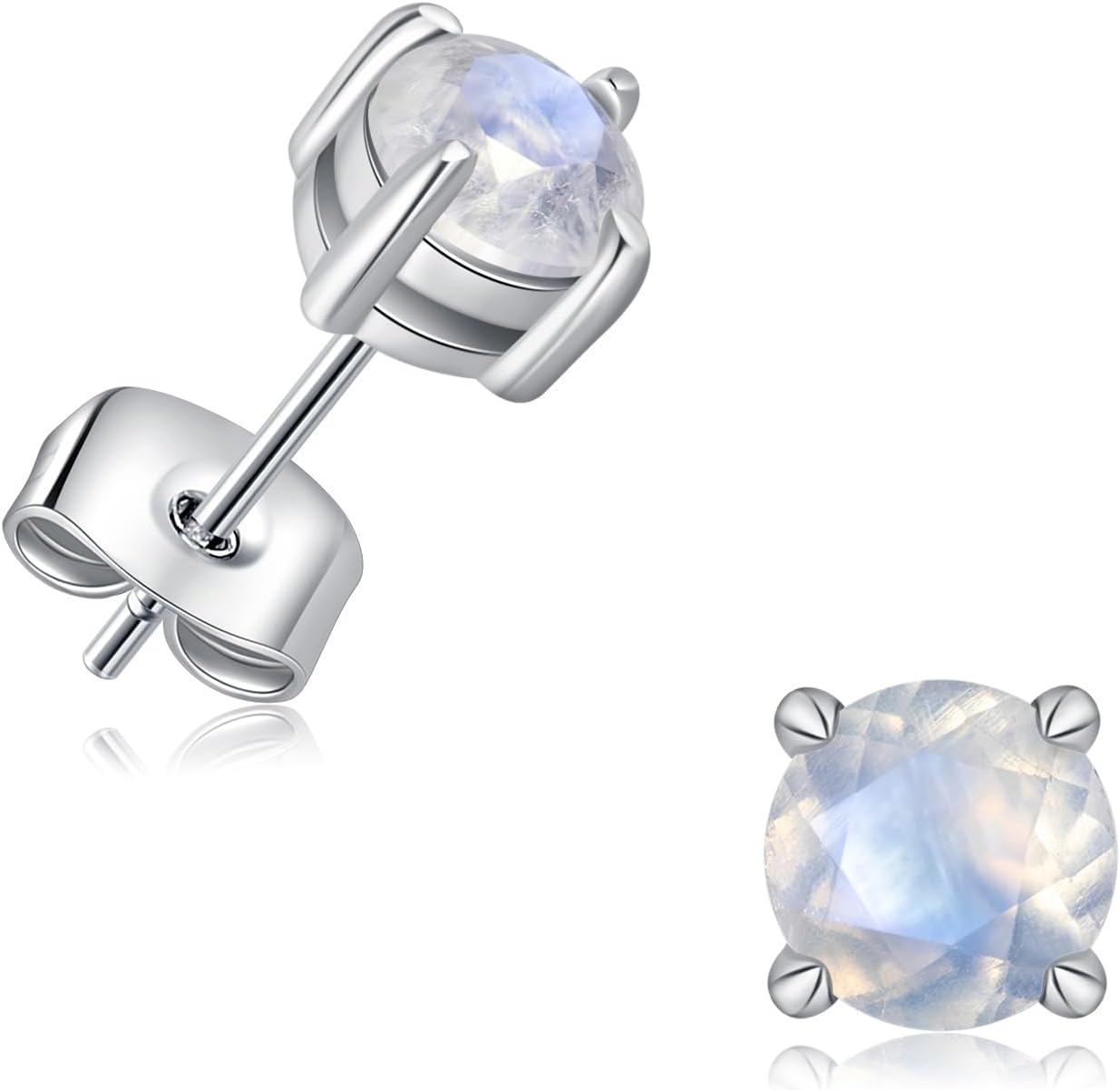 Moonstone Stud Earrings 925 Sterling Silver Rainbow Moonstone Earrings 4mm/5mm/6mm Natural Round Gemstone Jewelry Gifts for Women - Image 2