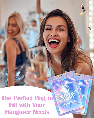 Image of SILFGRLF Stayin' Alive Bachelorette Party Hangover Kits Bags, 50 Pcs Holographic Bags (5 inchx7 inch) Bachelorette Party Supplies Last Disco Party Favors Printed