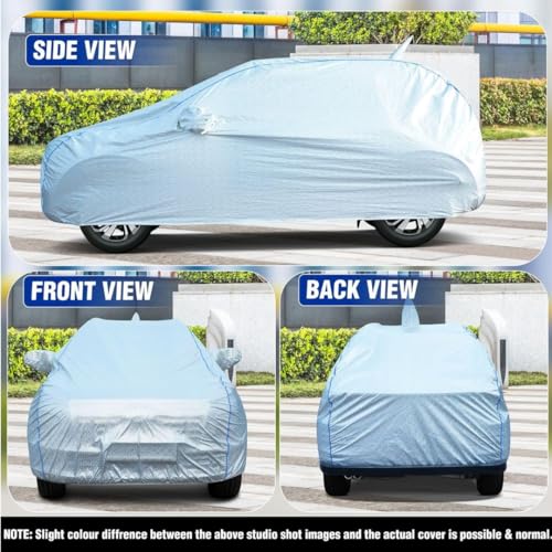 Image of 100% Waterproof Car Body Cover for Hyundai Grand i10 (2007-2013) with Mirror Pocket, Heat & UV Resistant, Triple Stitched, Soft Lining, Bottom Elastic & Piping (Silver Reflective)