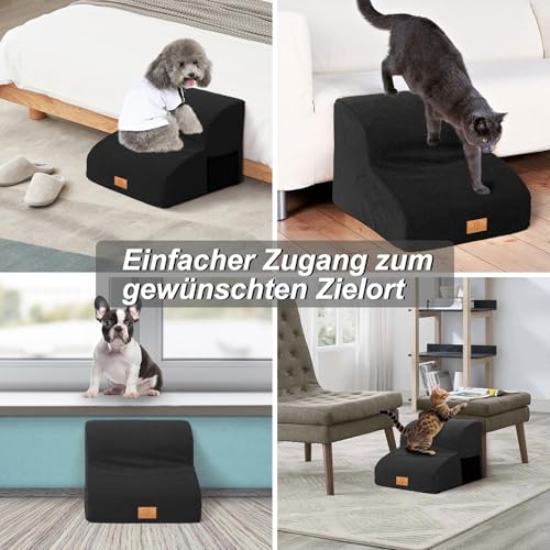 Masthome Hundetreppe 2 Stufen, Haustiertreppe aus Schaumstoff,Katzentreppe für Alte Katzen,Hundetreppe für kleine Hunde,Hunderampe mit Waschbar Plüschbezug für Bett, Couch, Schwarze