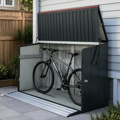 Outdoor Storage Shed 79.46 Cu Ft Capacity Horizontal Metal Shed with Flip Top & Foldable Front Door All Weather Outdoor Storage Cabinet for Tools Bicycles Storage for Garden Patio Grey