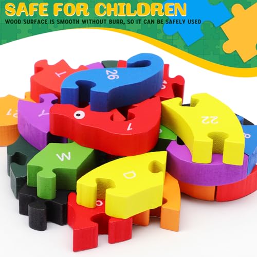 Image of Yunsailing 4 Pcs Alphabet Jigsaw Puzzle Wooden Blocks Toys Alphabet Educational Toddler Puzzle Toys for Preschool Learning Party Favor Gift Learning (Snake, Snail, Duck, Leopard)