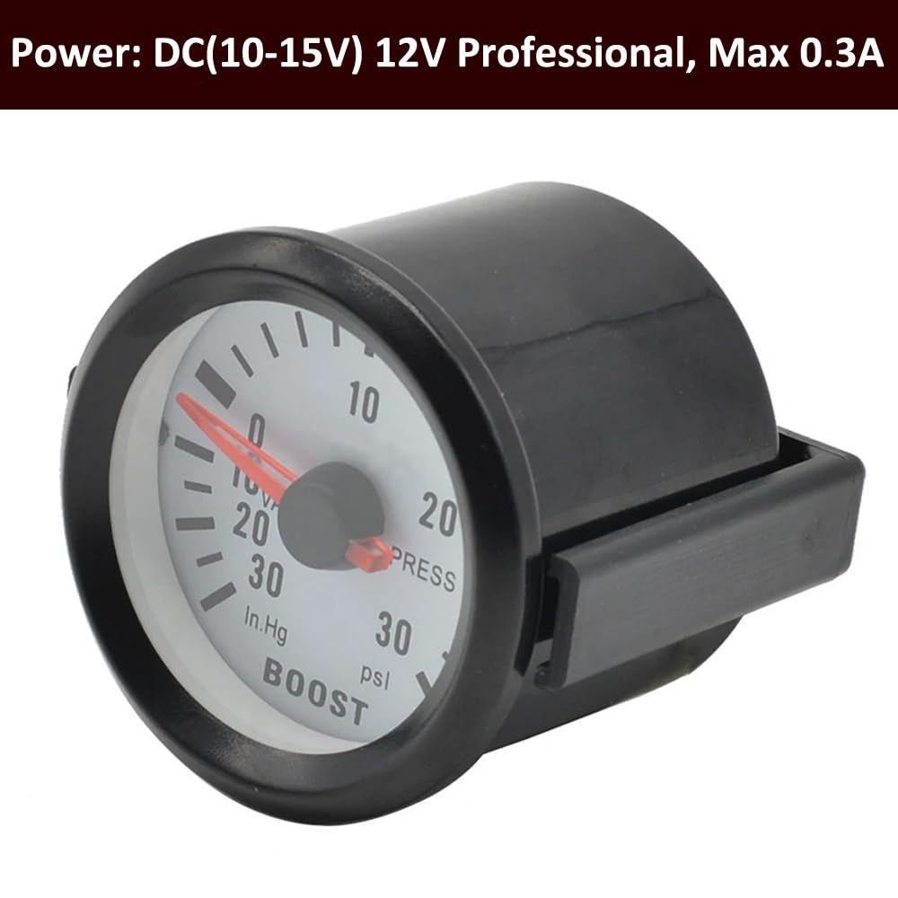 Jauge Turbo Boost 52mm Universelle - Indicateur Pression Turbo Voiture Avec Éclairage Blanc Et Aiguille Rouge