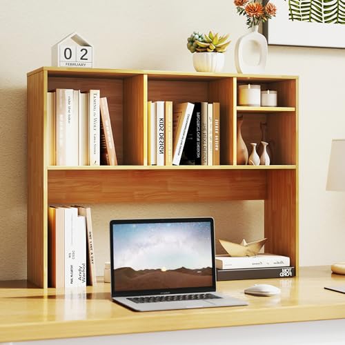 Image of Tangkula Desktop Bookshelf, Countertop Storage Hutch with 4 Shelves for Computer Desk, Desktop 2-Tier Display Rack, Multipurpose Wood Desk Hutch Storage Organizer for Dorm Office Home