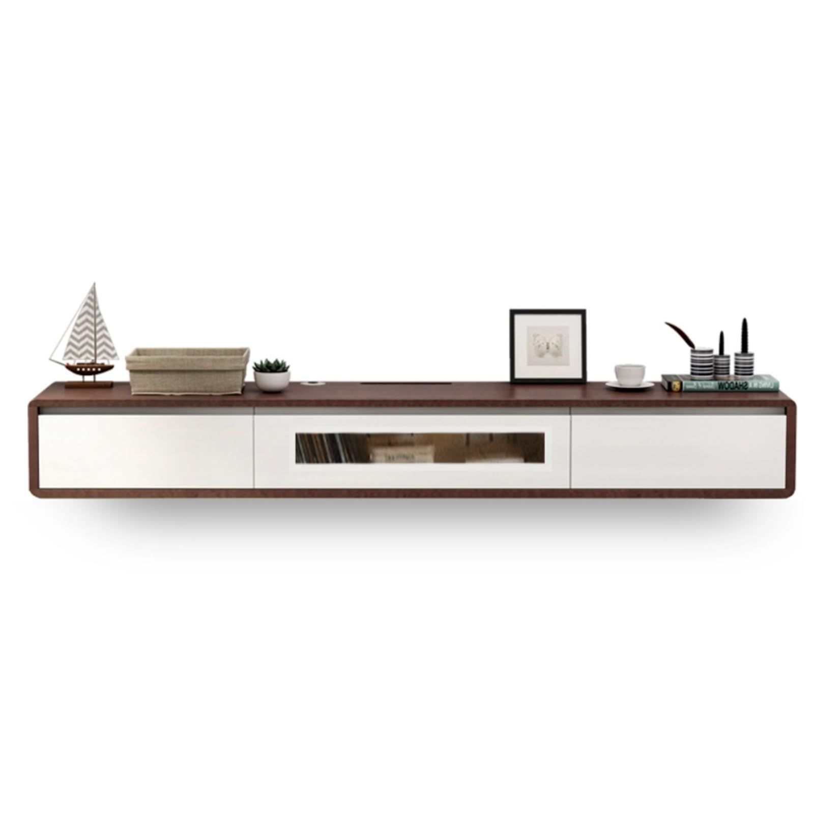Console multimédia moderne en bois suspendue pour agencement haut de gamme