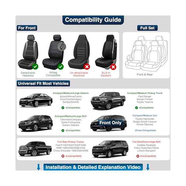 OASIS AUTO Car Seat Covers Premium Waterproof Faux Leather Cushion Universal Accessories Fit SUV Truck Sedan Automotive Vehicle Auto Interior Protector Full Set (OD-008 Gray) - Image 7