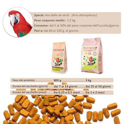 Psittacus Omega 3 kg | Alleinfutter für Yakos, Aras, Eclectus und andere afrikanische Papageien | Premiumfutter für Geflügel, 100% Nicht-GMO