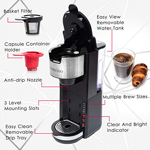 Mixpresso Single Serve Coffee Brewer KCup Pods Compatible & Ground