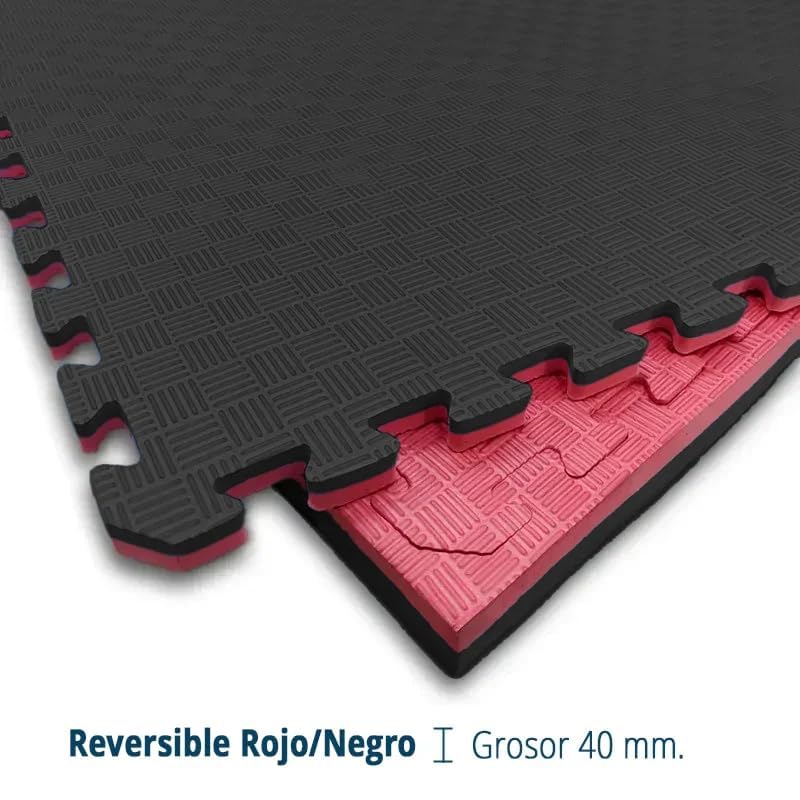 Artatami® Tatami Puzzle 1x1x40 mm Rojo - Negro【1 Unidad】 Profesional Alta Densidad EVA – Tatami 4 cm para Judo, BJJ, MMA y Lucha – Suelo Artes Marciales Antideslizante Premium