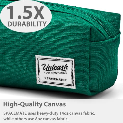 Image of SPACEMATE Pencil Case Pouch Box Bag School Supplies Girls Boys Kids, Cute Preppy Stuff Large Big Capacity Aesthetic Canvas Pen Organizer, Back to College Stationary, Green, Simple Style, 1200ml
