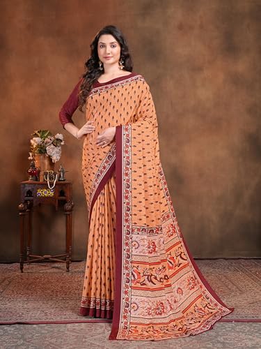 Image of Garden Vareli Floral Booti Print Crepe Saree With Unstitched Blouse Piece