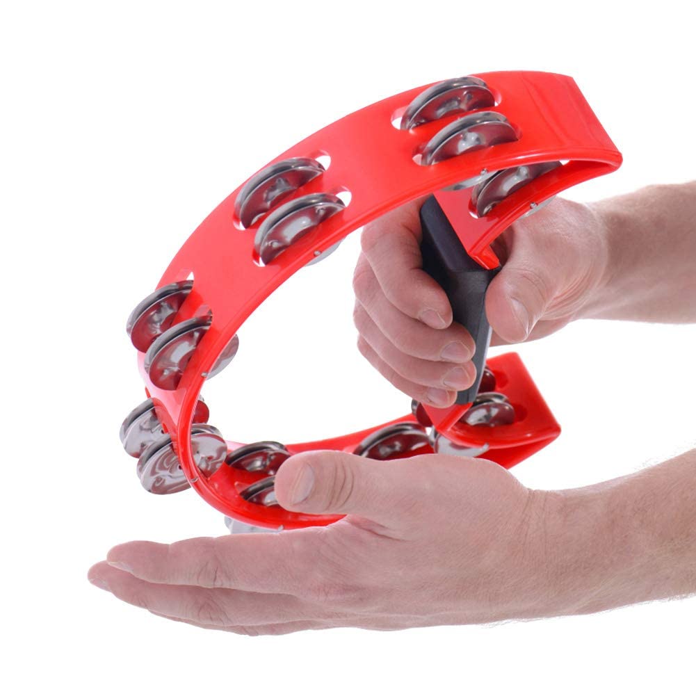 Cembalo a Mezzaluna Fatto a Mano, Jingle a Doppio Tamburello per Gruppi di Lezioni di Musica di Cantanti Musicisti (Rosso)