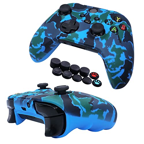 [2 PCS] Jusy Fundas de Silicona para Mando Xbox Series X/S, Funda Protectora Antideslizante y Antisudor, Accesorios con 10 Agarre de Pulgar (Thumb Grips) (Rojo+Azul) - imagen 2