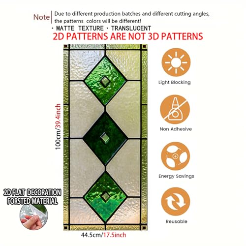 Image of Nuxovilar Green Diamond Window Film, 17.7x39.4inch | Gradient Diamond Pattern Static Cling for Home & Decor (Sparkle)