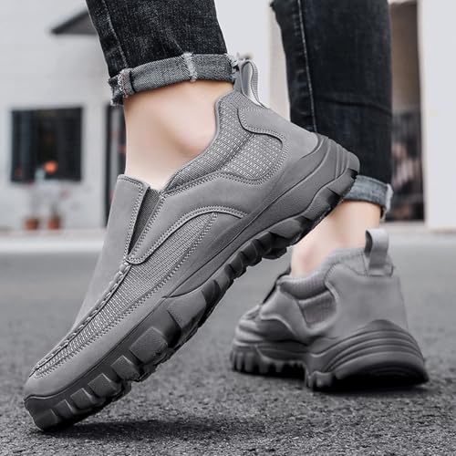 Mens Leather Lightweight Comfortable Walking Loafers Breathable Non-Slip Round Toe Slip on Casual Laceless Sneakers for Walking Working3