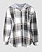 CHICME Womens Lightweight Casual Jacket Plaid Long Sleeve Shacket Fleece Lined Hooded Jackets Warm Coat Gray-L