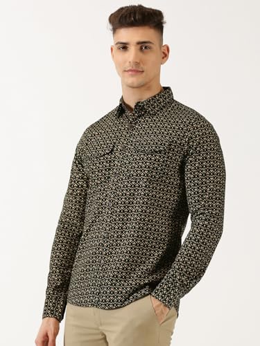 Image of Thomas Scott Men Slim Fit Pure Cotton Corduroy Floral Printed Semi-Formal Shirt