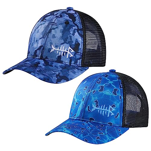 Image of BASSDASH 2 Pack Altimate Fishing Hunting Hat Mesh Back for Men Women Adjustable Baseball Trucker Cap Camo Blaze Orange