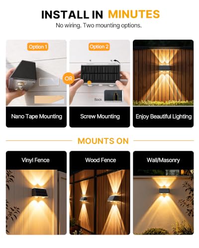 Cybrasc Solar Fence Lights Outdoor with Remote Control, 2 Pack, 100LM - image 6