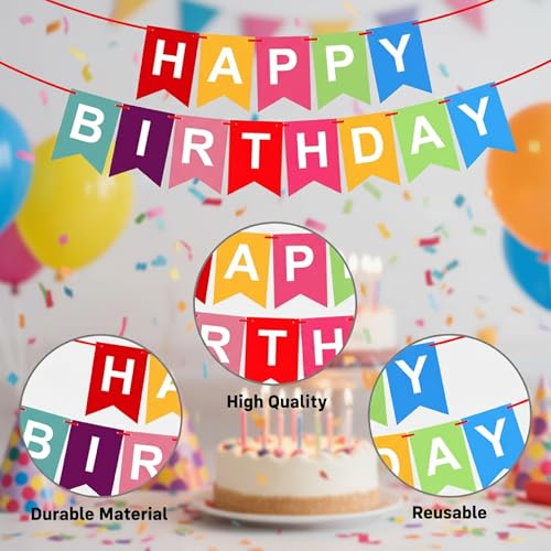 Image of Partycat Multicolor Birthday Decoration Combo - inchHappy Birthday inch Cardstock Banner & 25 Metallic Balloons - Party Supplies for All Ages - Home, Office, Outdoor Decor