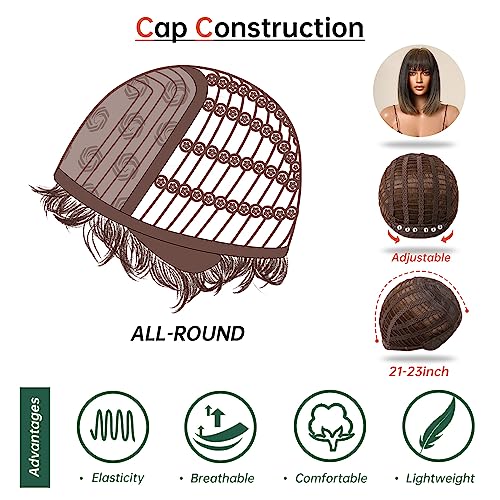 Testar Short Bob Wigs For Women Short Brown Ombre Wigs With Bangs Synthetic Wig Hair Repalcementfor Girl Use #TOP5