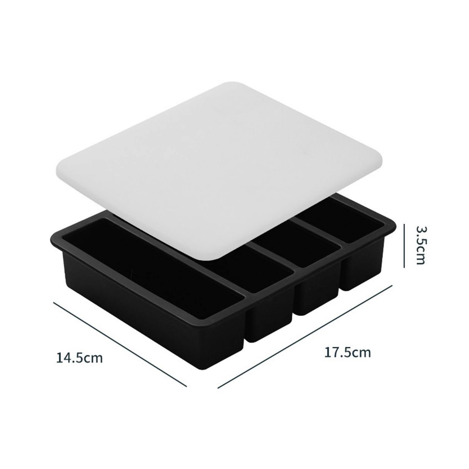 Stampo for vassoio di ghiaccio in silicone a 4 griglie grandi dimensioni con coperchio adatto for zuppa brodo, salsa, contenitore for alimenti, congelamento, facile da sformare(Black (with cover))