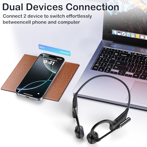 Image of Meetings Open-Ear Headphones with Rotatable Noise-Canceling Boom Mic, Bone Conduction Bluetooth 5.4 Headphones with One-Touch Mute&Magnetic Charging for All-Day Use,Perfect for Driving Learning