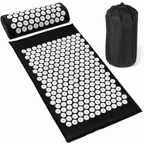Retoo Akupressurmatten-Set, Akupressur-Set mit Kissen gegen Nacken und Rückenschmerzen, für Kopf- und Nackenschmerzen, Akupressurkissen ideal für Frauen und Männer, Massagematte